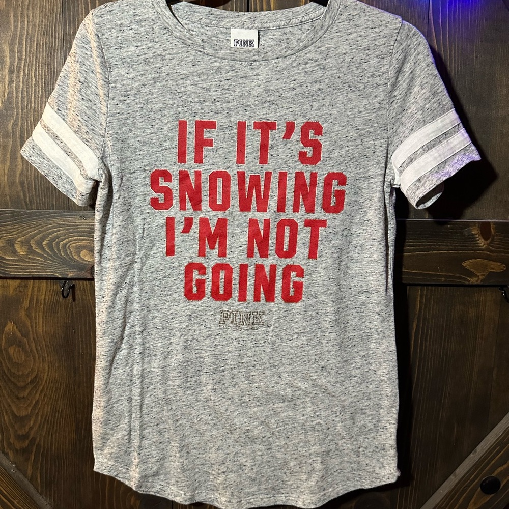 PINK Victoria's‎ Secret Heather Gray Tee with Bold Red Text